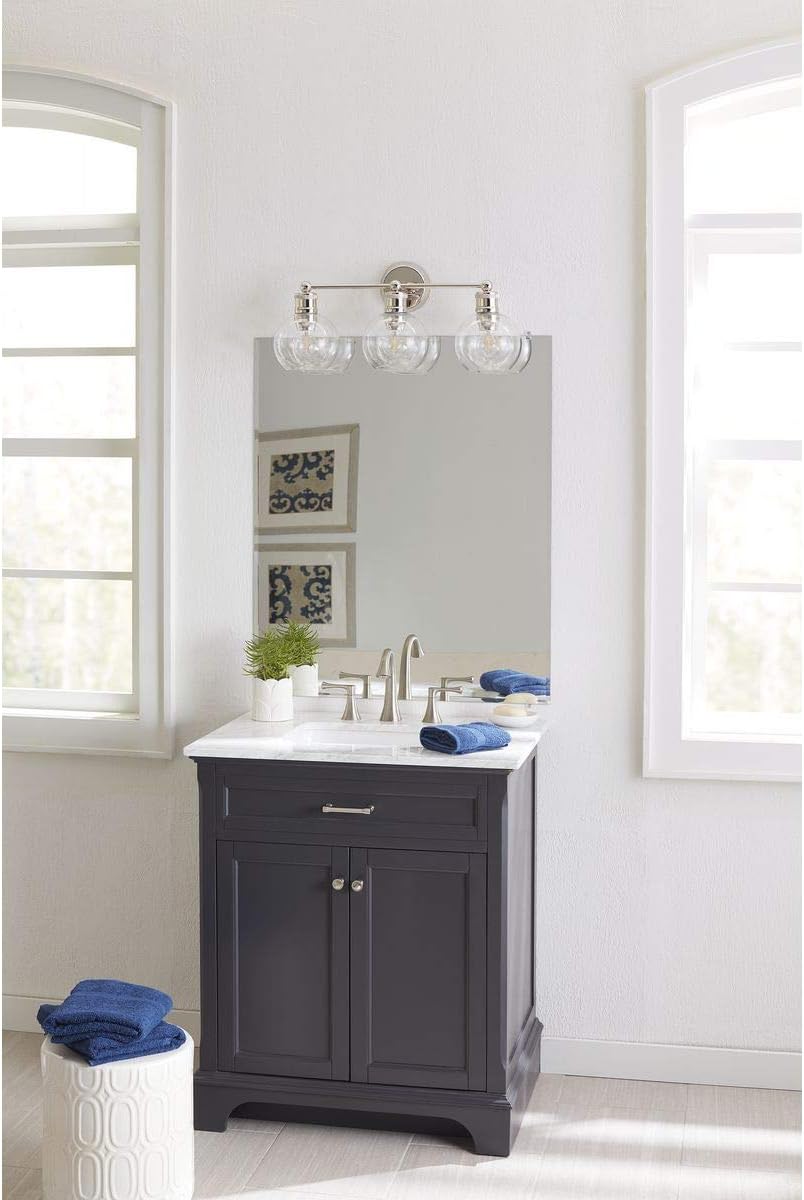 Hansford Collection 3-Light Clear Glass Coastal Bath Vanity Light Polished Nickel
