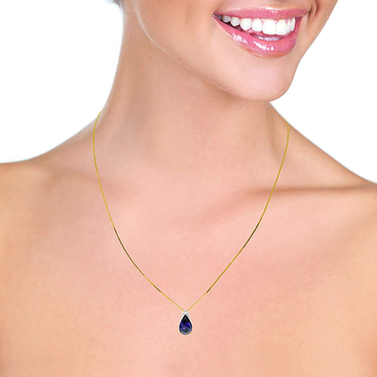 Galaxy Gold 14K Solid Gold Natural Sapphire Pendant Necklace for Women - Yellow Gold Fine Jewelry