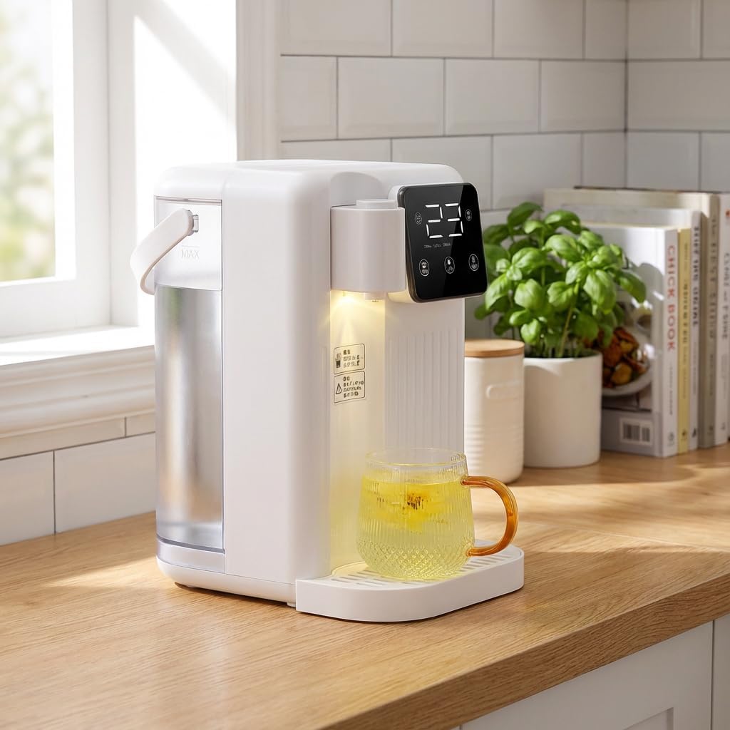 2000W Countertop Hot Water Dispenser, 3L Electric Water Boiler with3-Second Instant Heating, Built-in Filter & Adjustable TemperatureSmart Touch Screen, Without Filter,White