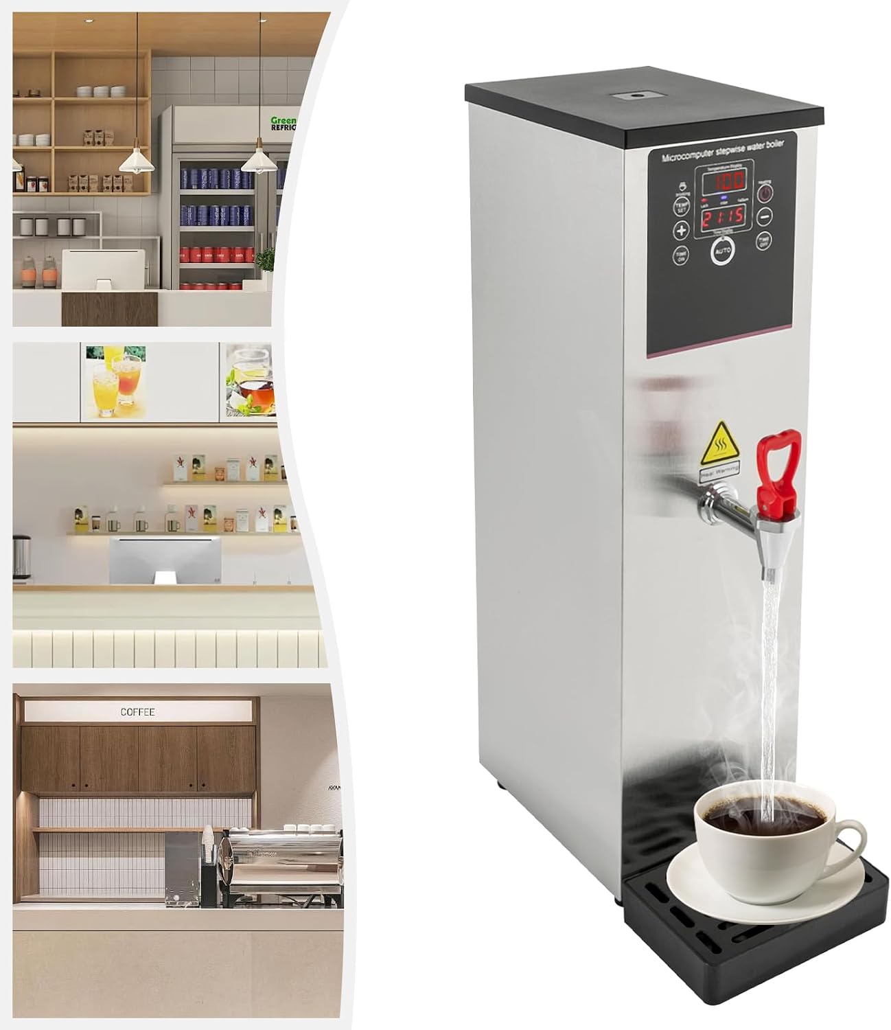 Commercial Hot Water Dispenser, Electric Countertop Hot Water Boiler, Automatic 2500W Rapid Heating Water Pot, Stainless Steel Digital Display Hot Water Dispensers for Restaurant Hotel (Silver)