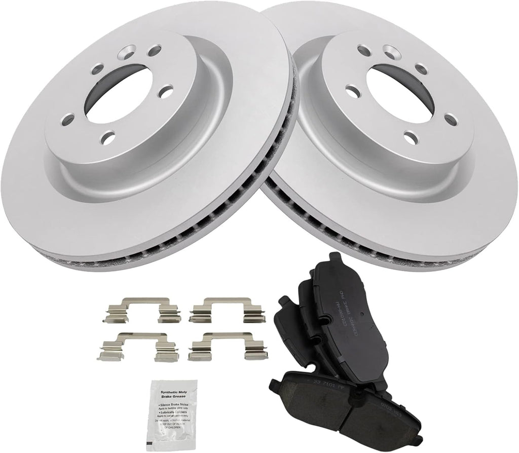 TRQ Front Brake Pad and Rotor Set Ceramic G Coated Vented Rotors Compatible with 2005-2009 Land Rover LR3 2006-2009 Range Rover Sport