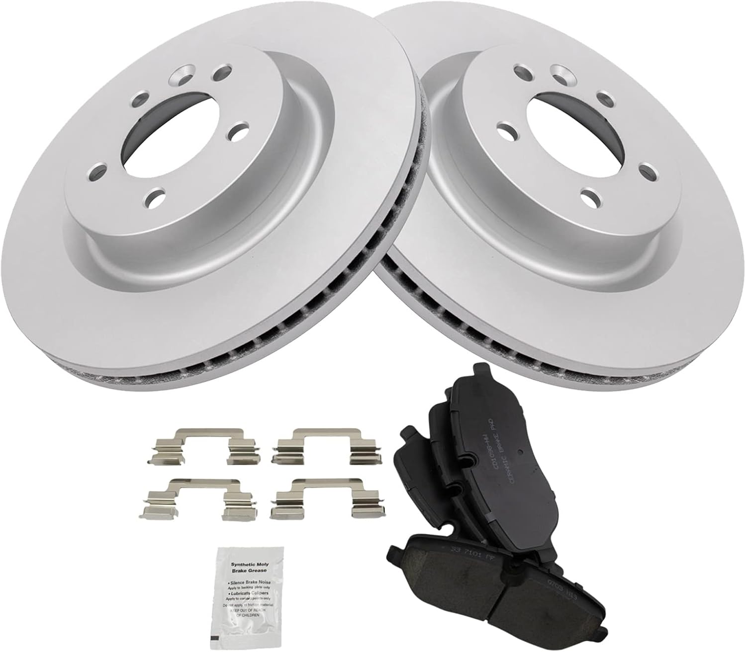 TRQ Front Brake Pad and Rotor Set Ceramic G Coated Vented Rotors Compatible with 2005-2009 Land Rover LR3 2006-2009 Range Rover Sport