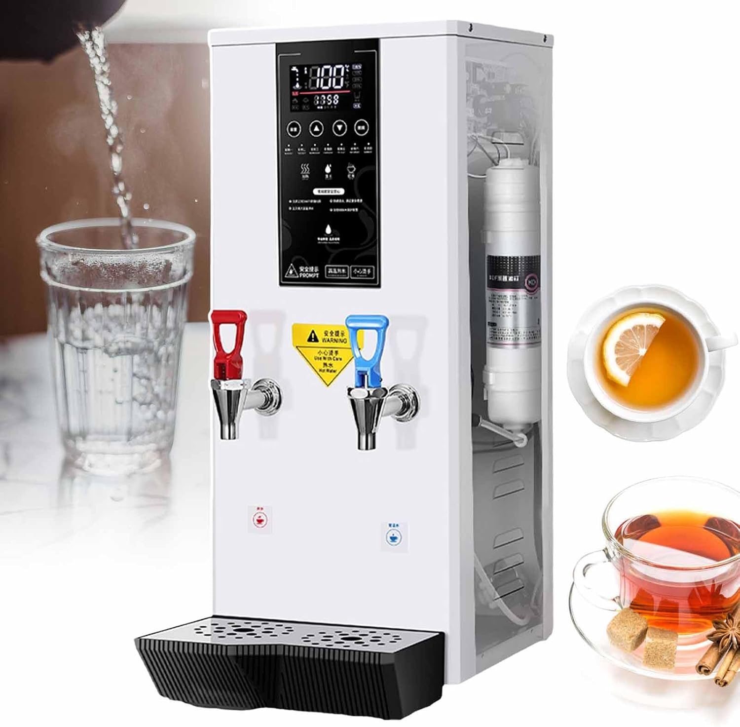 Commercial Water Boiler Dispenser, Stainless Steel Automatic Boiling Water Machine, 45 L Large Capacity Hot Water Dispenser, with Display, for Tea Coffee,White