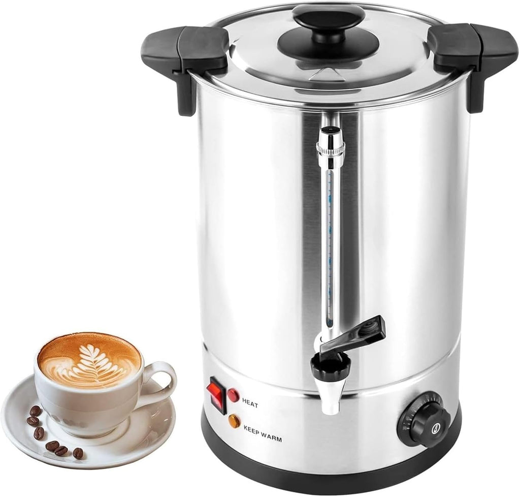 Electric Stainless Steel Catering Hot Water Boiler Tea Urn Commercial 30-110°C Temperature Control Knob With Cover And Spigot For Home Party, Office, Hotel(15L)