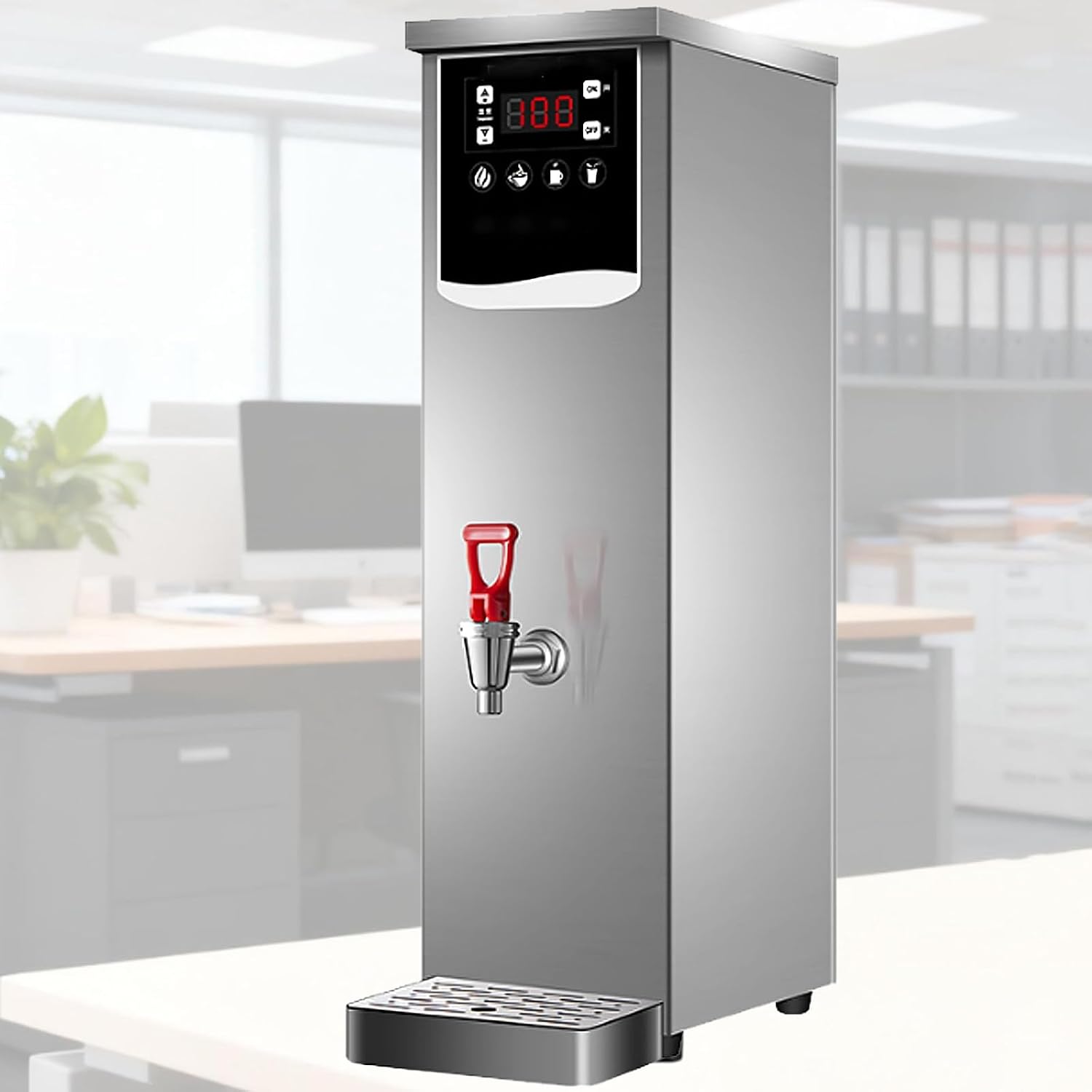 Professional Commercial Electric Hot Water Dispenser, with LCD Touchscreen and Built-in Water Purifier, for Cafe Tea Shop Office Restaurant Hotel Silver