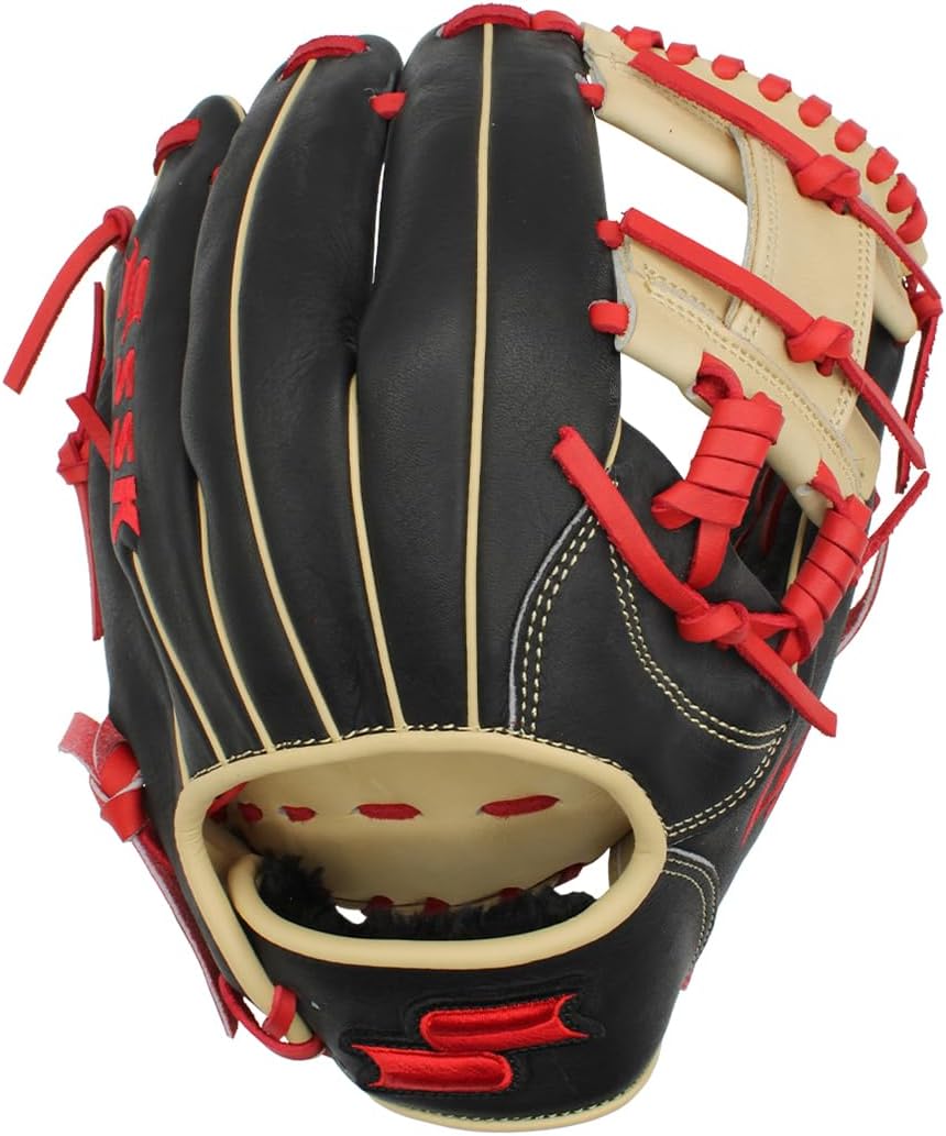 SSK Z5 Craftsman Infield Baseball Glove – 11.25' - 11.5' - 11.75' - 12' – Right & Left Hand Throw (Black/Red/Camel, 11.5')