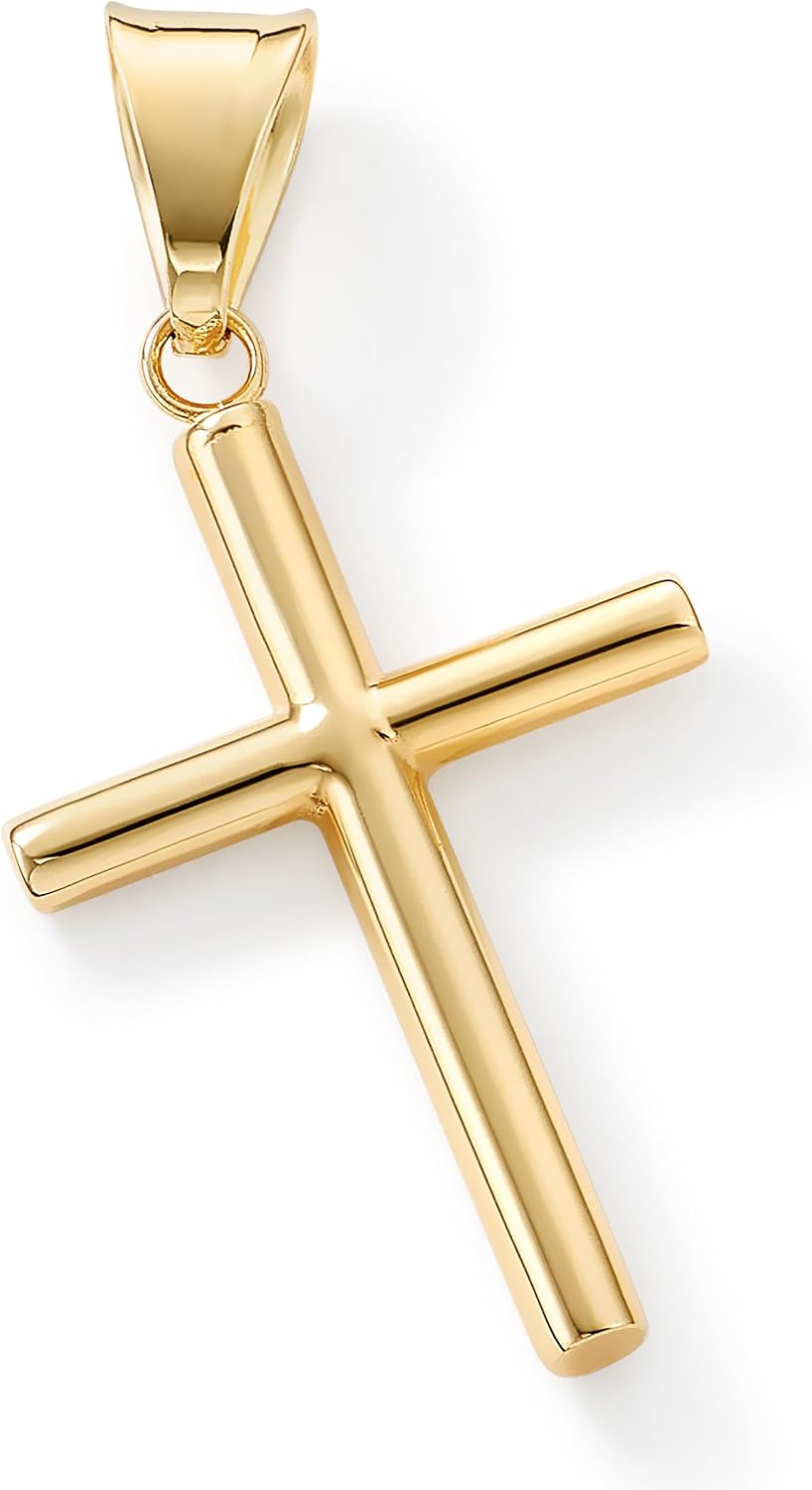 Amanda Rose Collection Dainty Tube Cross Pendant for Women – Choice of 10K or 14K Yellow or White Gold – Real Gold Cross Necklace Charm, Pendant Only or with Adjustable Gold Chain