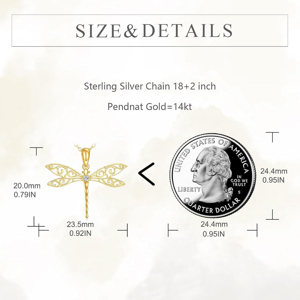 DOVRAN Real Solid Gold Birthstone Butterfly/Dragonfly/Bee/Hummingbird Necklace for Women Yellow Gold Animal Pendant for Christmas Dainty Jewelry Birthday Gifts for Mom Wife