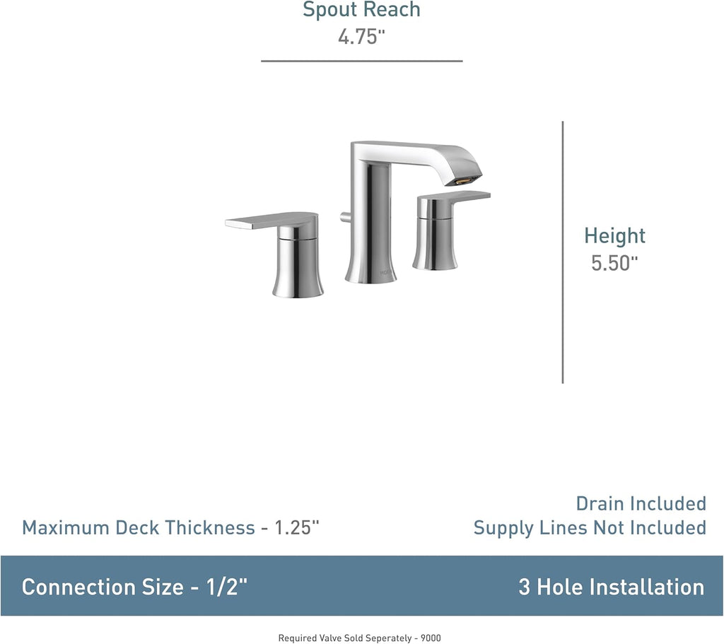 Moen T6708BL Genta LX Two-Handle Widespread Modern Bathroom Faucet, Valve Required, Matte Black