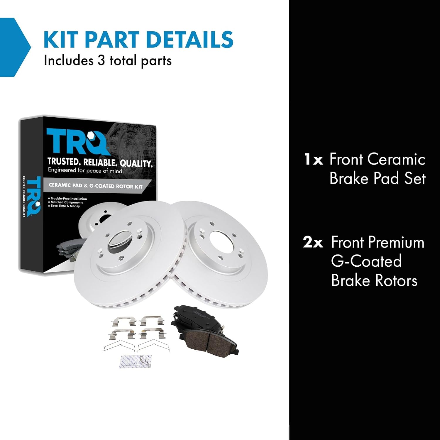 TRQ Front Brake Pad and Rotor Set Ceramic G Coated Vented Rotors Compatible with 2017-2018 Hyundai Santa Fe 2019 Santa Fe XL
