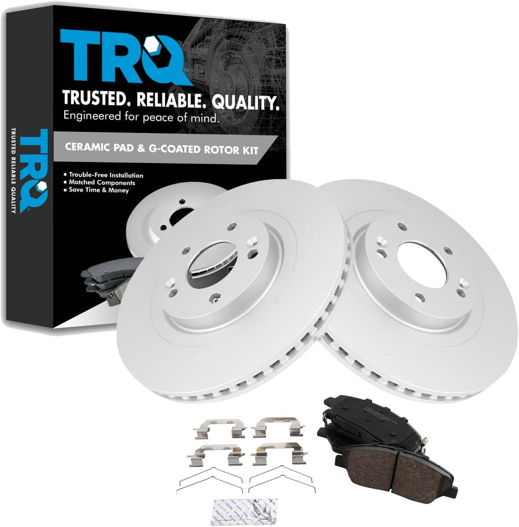 TRQ Front Brake Pad and Rotor Set Ceramic G Coated Vented Rotors Compatible with 2017-2018 Hyundai Santa Fe 2019 Santa Fe XL