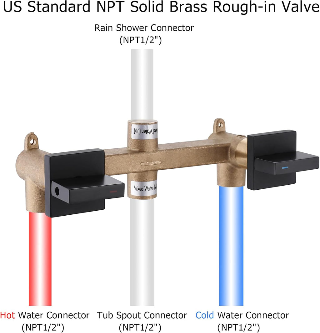 2 Handle Shower Faucet Set with Tub Spout Two Handles Tub Shower Faucet Set Bathtub Shower Faucet Combo Matte Black