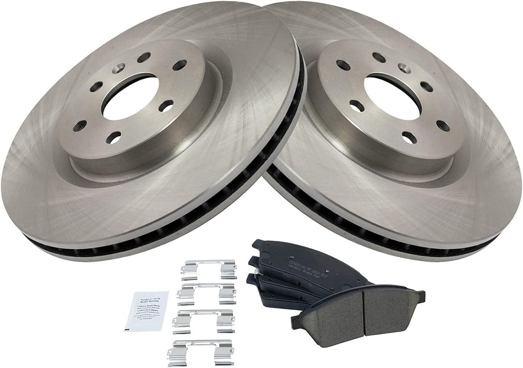 TRQ Front Brake Pad and Rotor Set Ceramic Vented Rotors Compatible with 2010-2016 Cadillac SRX