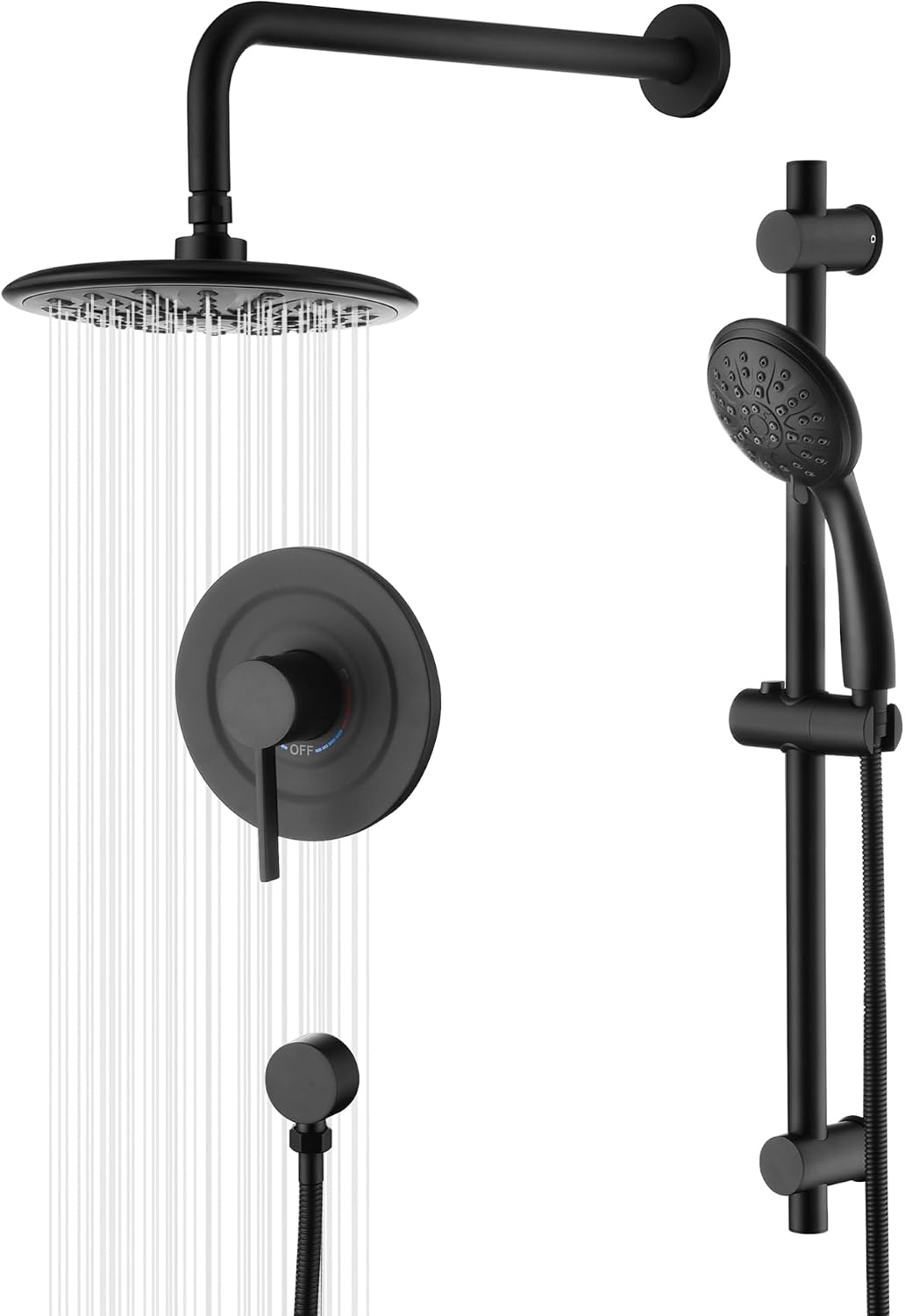 sumerain Matte Black Rain Shower System with Adjustable Slide Bar, Rainfall Shower Faucet Fixture with Handheld, Included Valve and Trim Kit