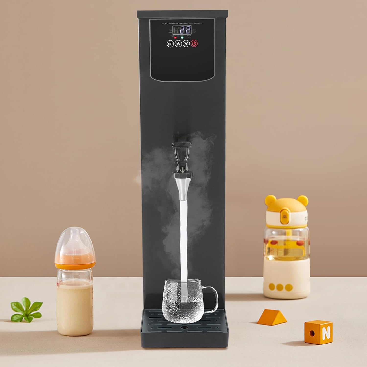 Commercial Hot Water Dispenser 30L 3000W Electric Countertop Water Boiler Stainless Steel for Coffee Tea Restaurant Office, Step-heating Temperature Control 86-206.6℉