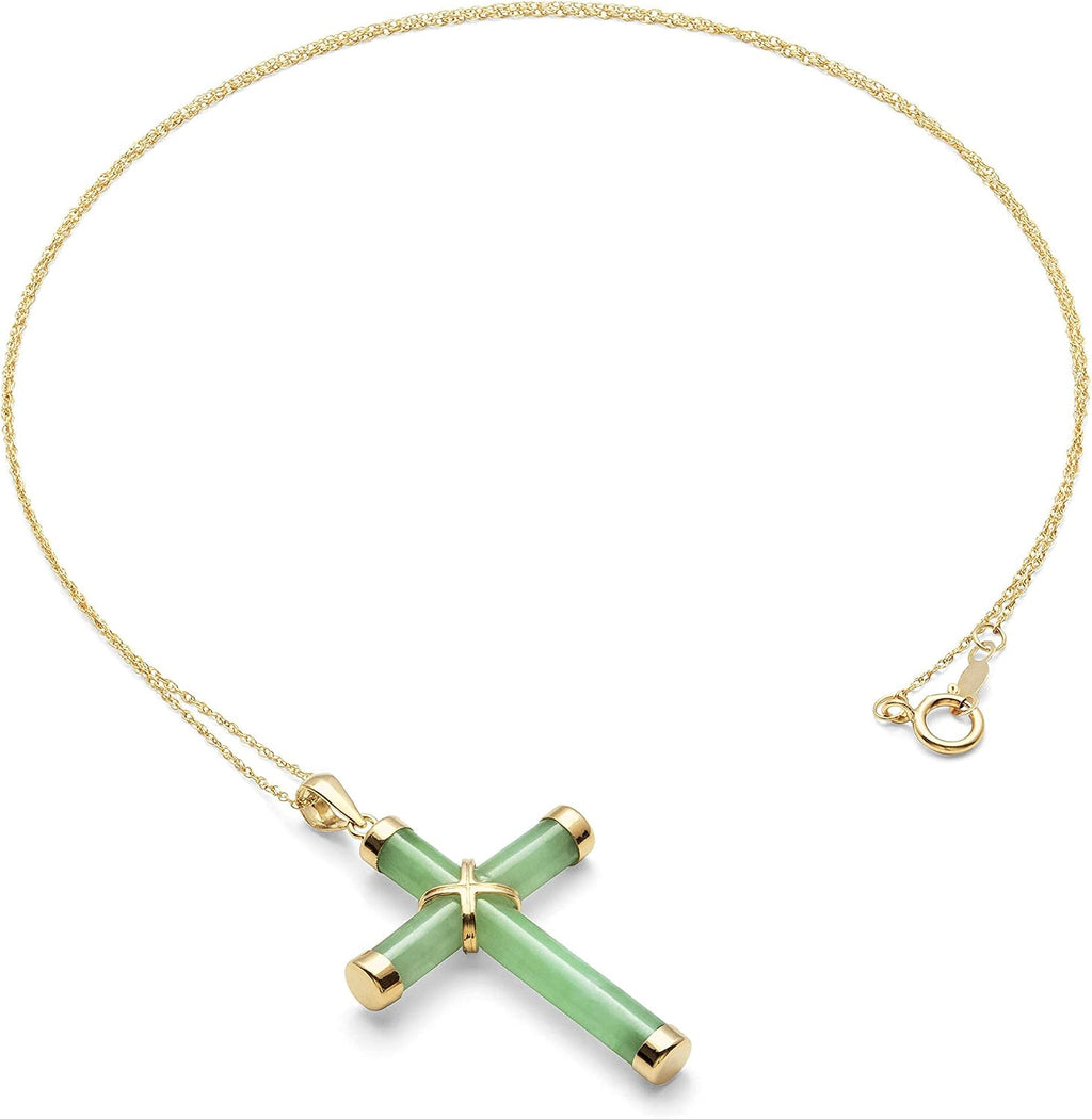 Belacqua Natural Green Jade Cross Pendant Necklace in 14K Yellow Gold, With Chain or Without Chain, Fashion Jewelry for Women, Gift Box Included