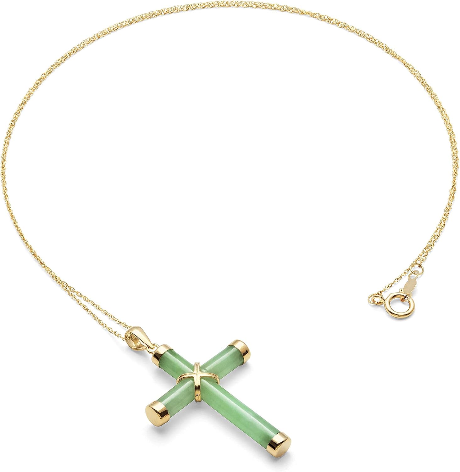 Belacqua Natural Green Jade Cross Pendant Necklace in 14K Yellow Gold, With Chain or Without Chain, Fashion Jewelry for Women, Gift Box Included