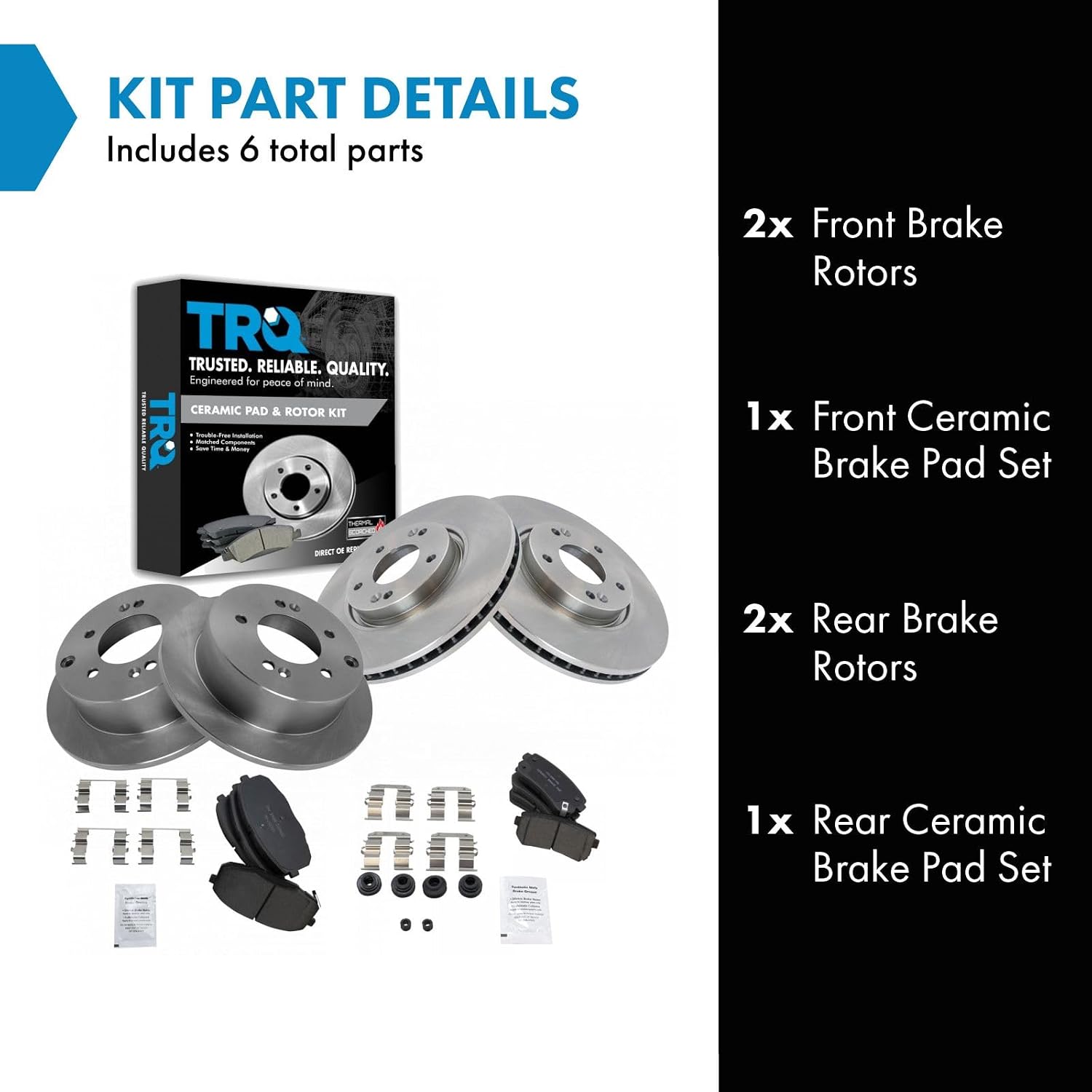 TRQ Front and Rear Brake Pad and Rotor Set Ceramic Vented Solid Rotors Compatible with 2010-2013 Kia Forte 2010-2013 Forte Koup