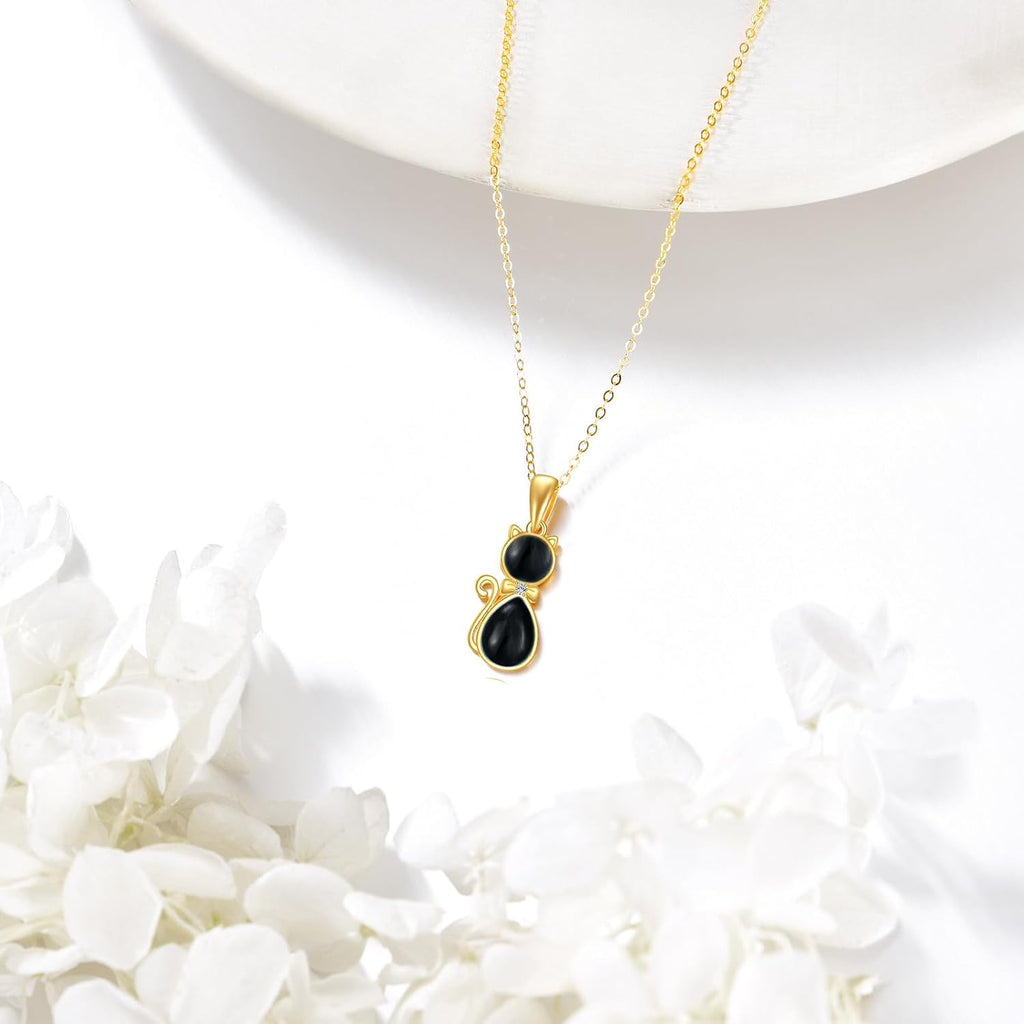 DOVRAN 14K Solid Gold Cat/Butterfly/Heart/Teardrop Necklace for Women 14K Gold Opal/Lapis Lazuli/Black Onyx Pendant Jewelry Gift for Women