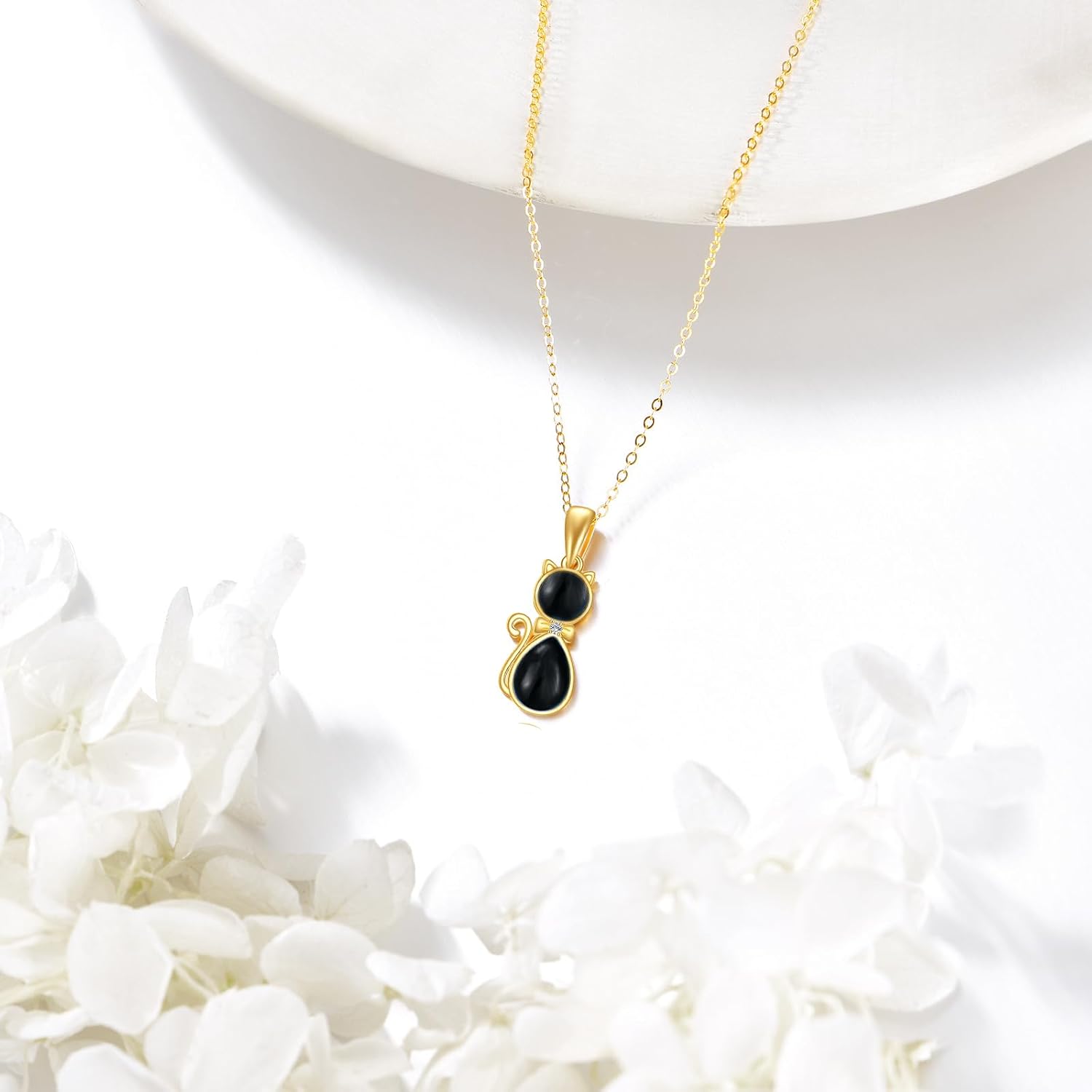 DOVRAN 14K Solid Gold Cat/Butterfly/Heart/Teardrop Necklace for Women 14K Gold Opal/Lapis Lazuli/Black Onyx Pendant Jewelry Gift for Women