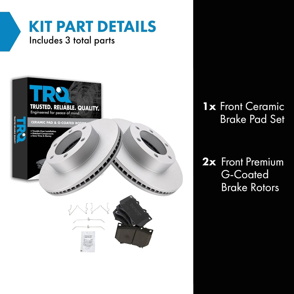 TRQ Front Brake Pad and Rotor Set Ceramic G Coated Vented Rotors Compatible with 2001-2003 Toyota Sequoia 2000-2003 Tundra