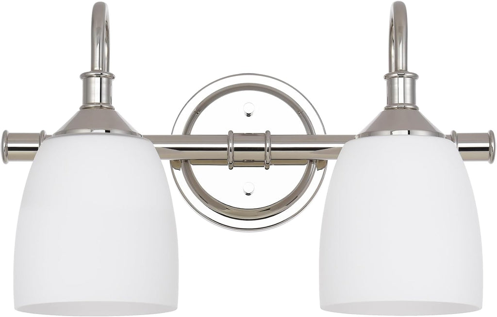 Polished Nickel 2-Light Bathroom Vanity Light Fixtures Over Mirror, Vintage Vanity Lights for Living Room, Milk White Glass Shades, Standard E26 Base
