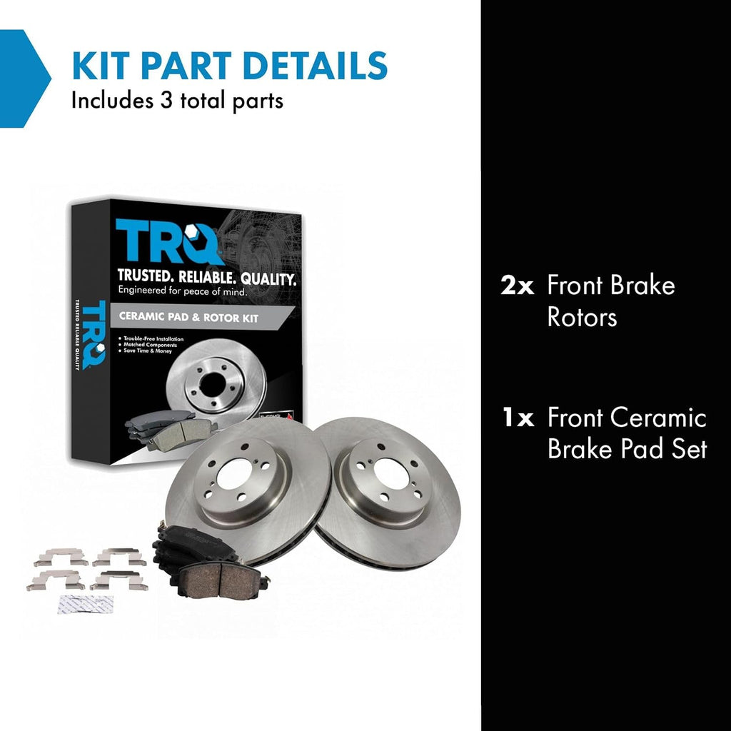 TRQ Front Brake Pad and Rotor Set Ceramic Vented Rotors Compatible with 2017-2019 Subaru Impreza