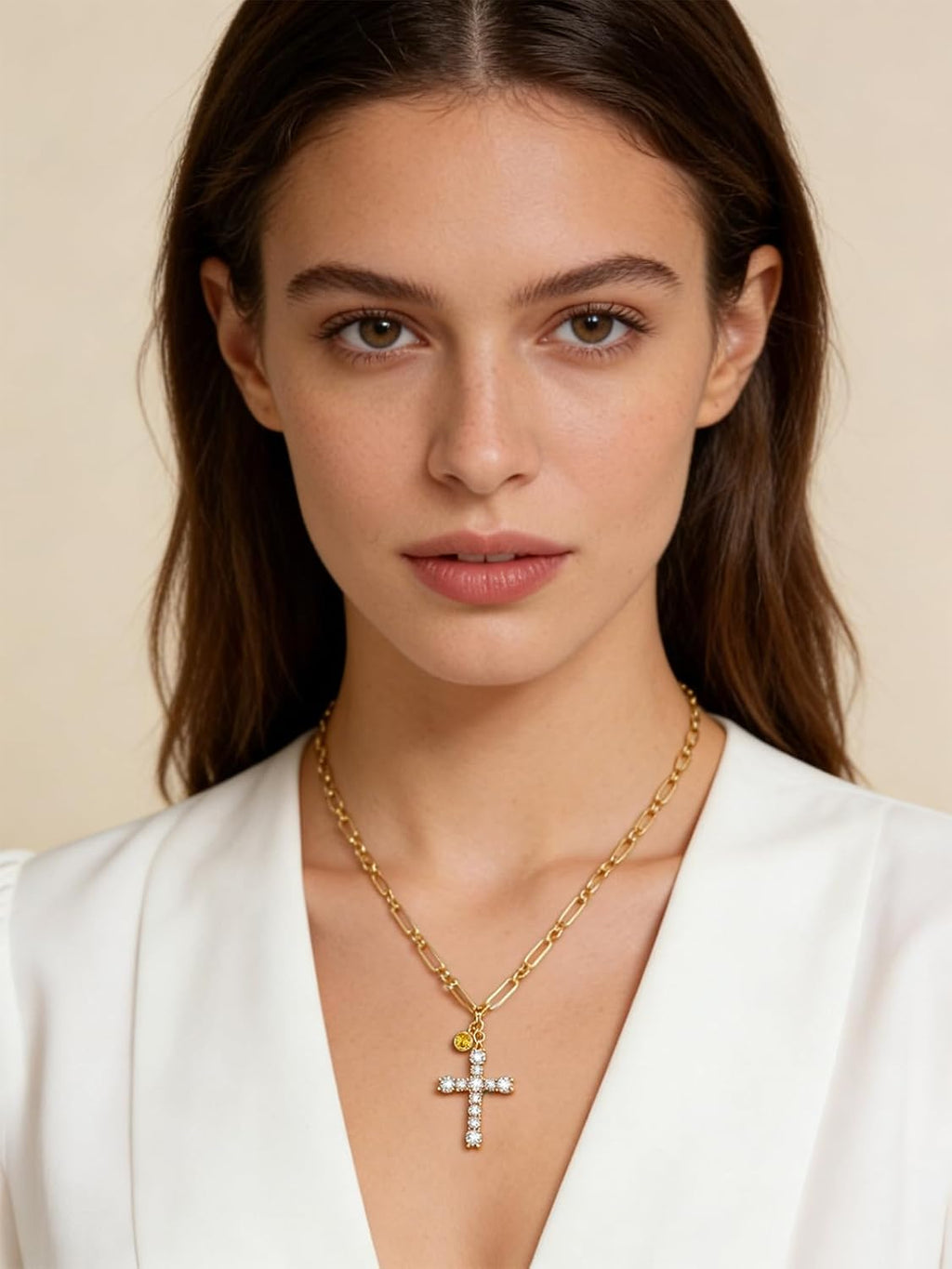 Cross Necklace for Women 14K Gold Birthstone Anniversary Birthday Gift for Wife Mom Protection Christian Jewelry Adjustable Chain