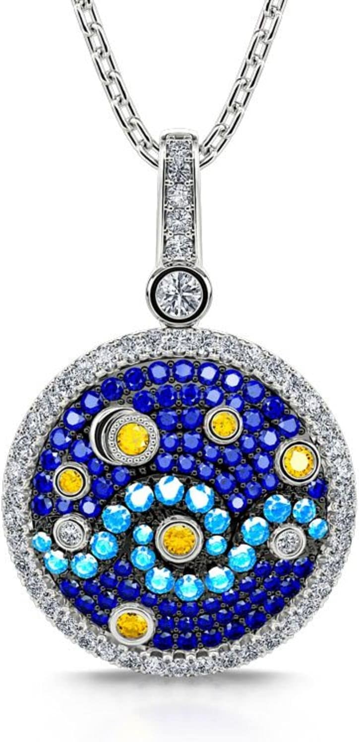 Jeulia 'The Starry Night' & 'Pure Night' Inspired Round Cut Sterling Silver Necklace Fashion Anniversary Engagement Wedding Christmas Valentine's Day Birthday for Her Women Wife Girlfriend With Gift Jewelry Box (universal, The Starry Night)