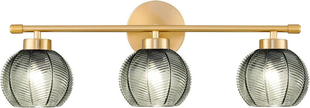Modern 3 Lights Wall Sconce Lighting, Vintage Bathroom Light Fixtures Gold Vanity Light, Farmhouse Green Glass Wall Lamp, Porch Wall Mount Light for Mirror Living Room Bedroom