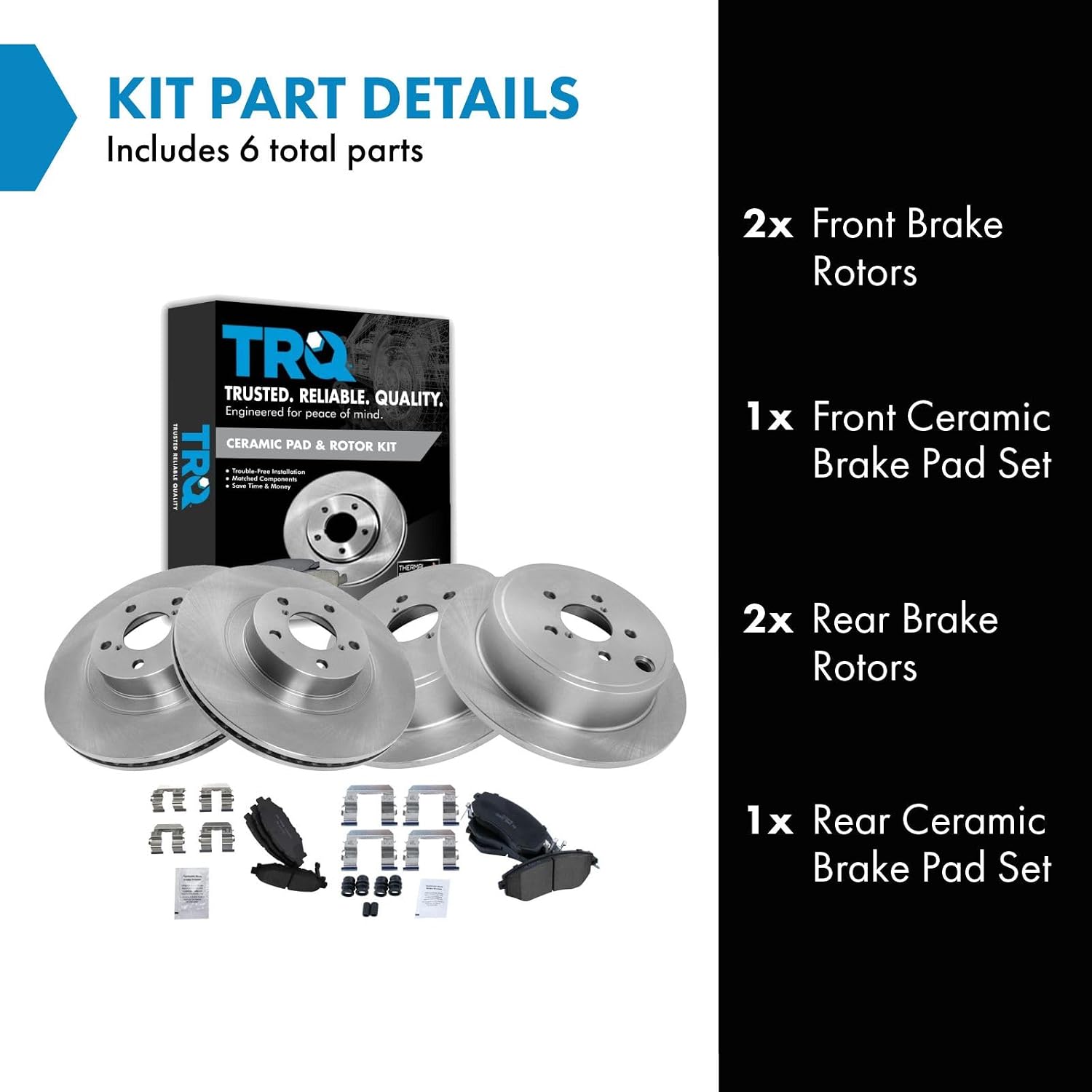 TRQ Front and Rear Brake Pad and Rotor Set Ceramic Vented Solid Rotors Compatible with 2013-2015 Subaru BRZ 2011-2013 Forester 2011-2014 Impreza 2013-2014 Legacy Outback