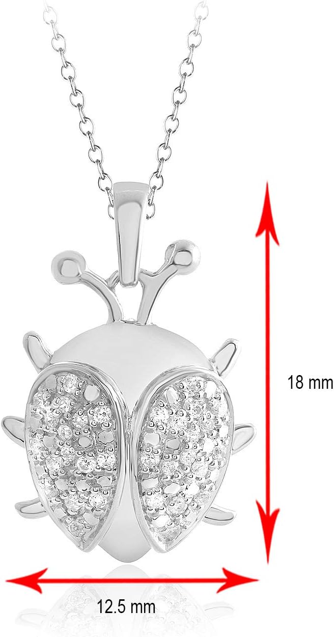 0.10 Cttw Moissanite Delicate Ladybug Pendant Necklace Jewelry Gifts for Women with 18' Inch Chain In 14K White Gold Over Sterling Silver (D Color & VVS1 / VVS2 Clarity)