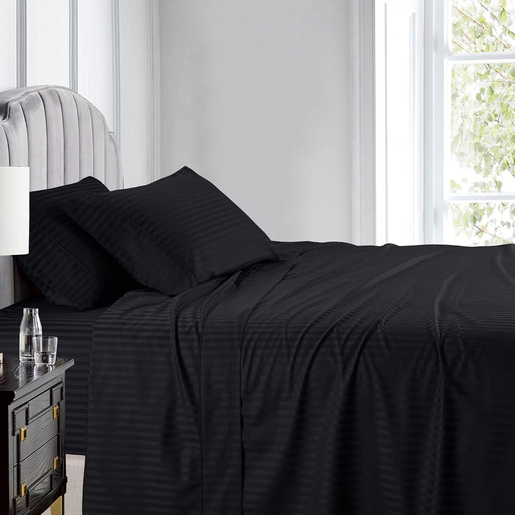 Royal Hotel Bedding Stripe Sheets - Top Split-Cal King: Adjustable California King Bed Sheets - 4PC Bed Sheet Set - 100% Cotton - 600 Thread Count - Deep Pocket, Top Split California King, Black