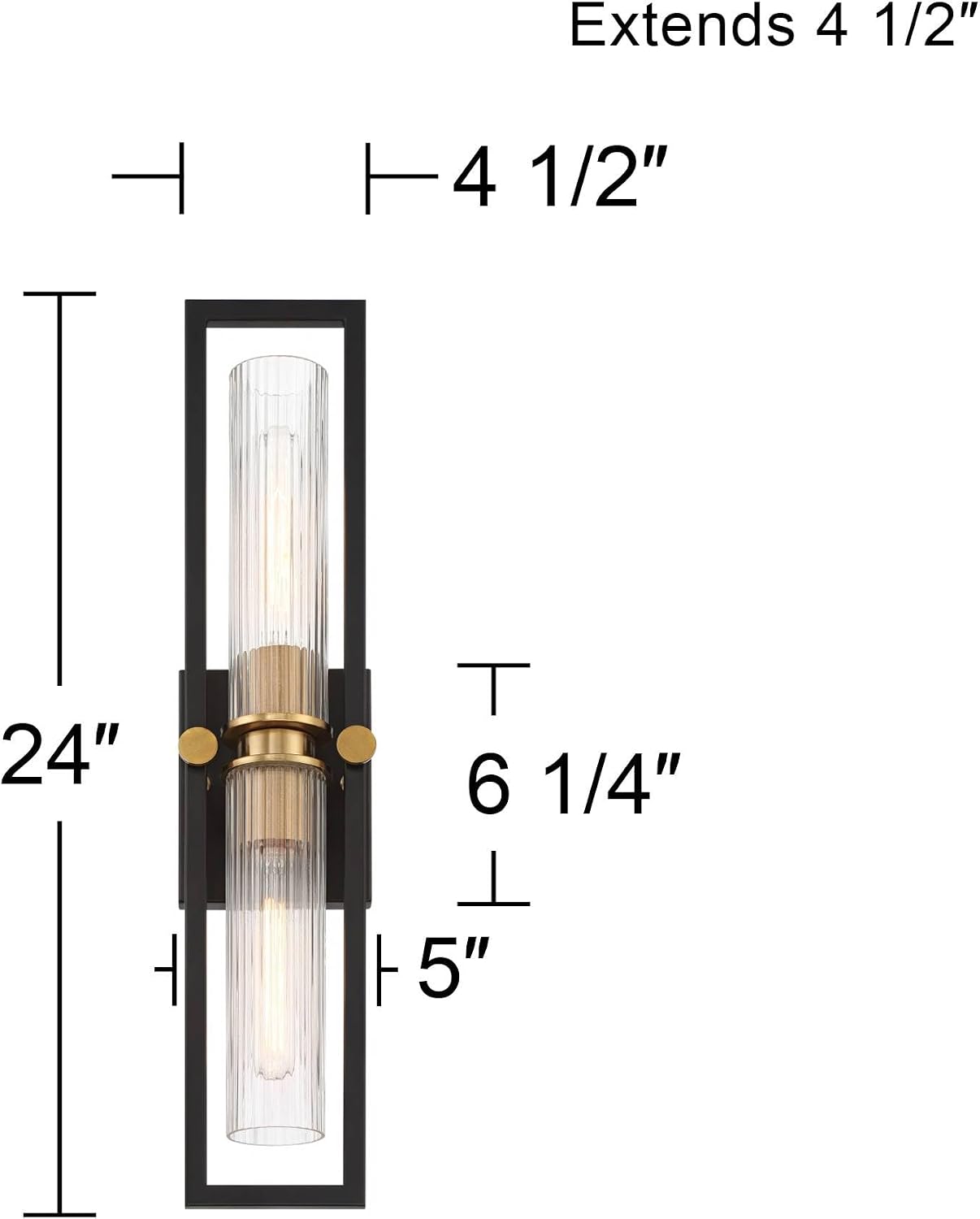Stiffel Ramos 24' High Modern Art Deco 2 Light Wall Sconce Light Lamp Fixture Mount Bathroom Bedroom Bedside Living Room Hardwired Cordless Matte Black Antique Brass Glass Shade Indoor Kitchen
