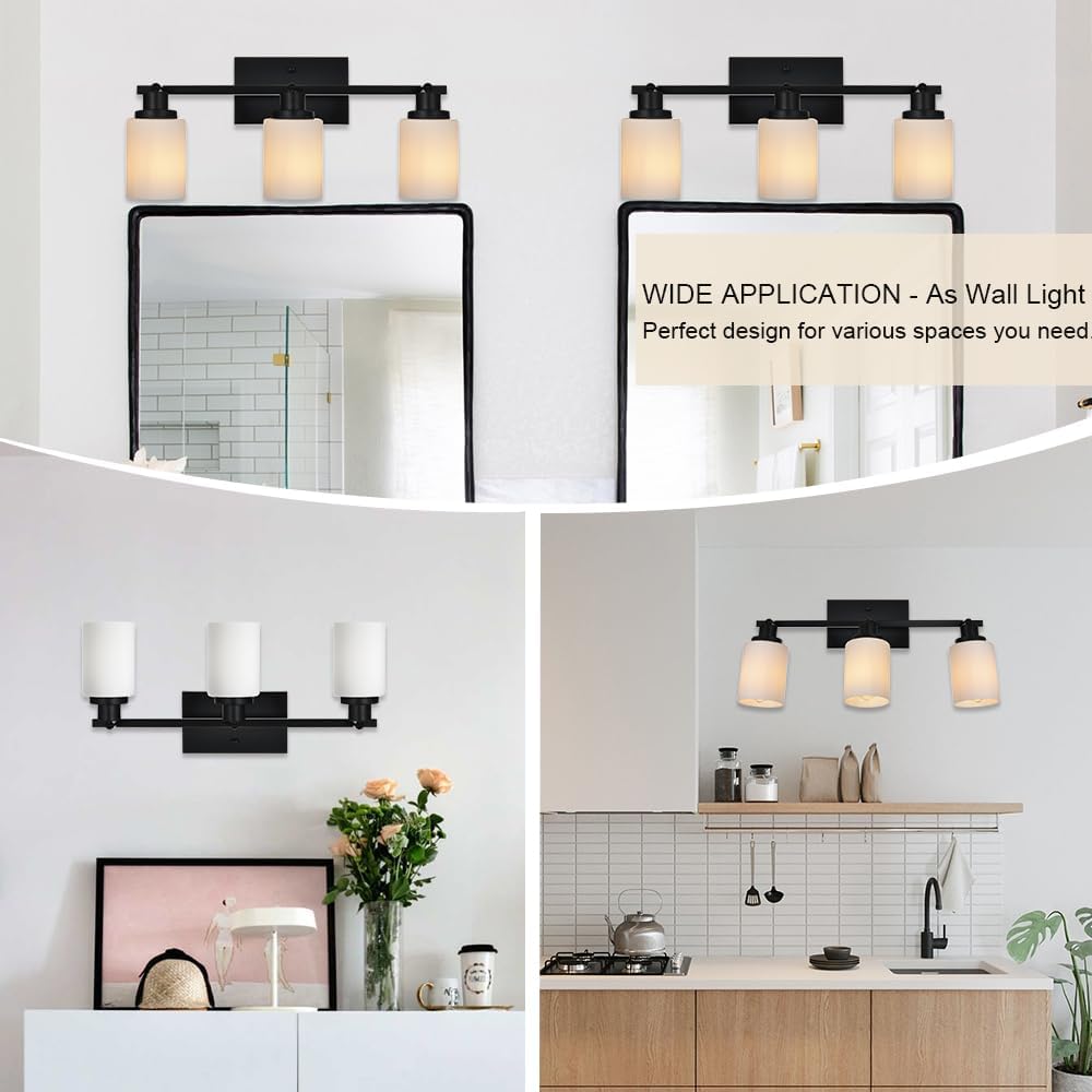 TODOLUZ 3-Lights Track Lighting Kit, Black Directional Ceiling Light Fixtures with Opal White Glass, Wall Mounted Spotlight for Kitchen Hallway