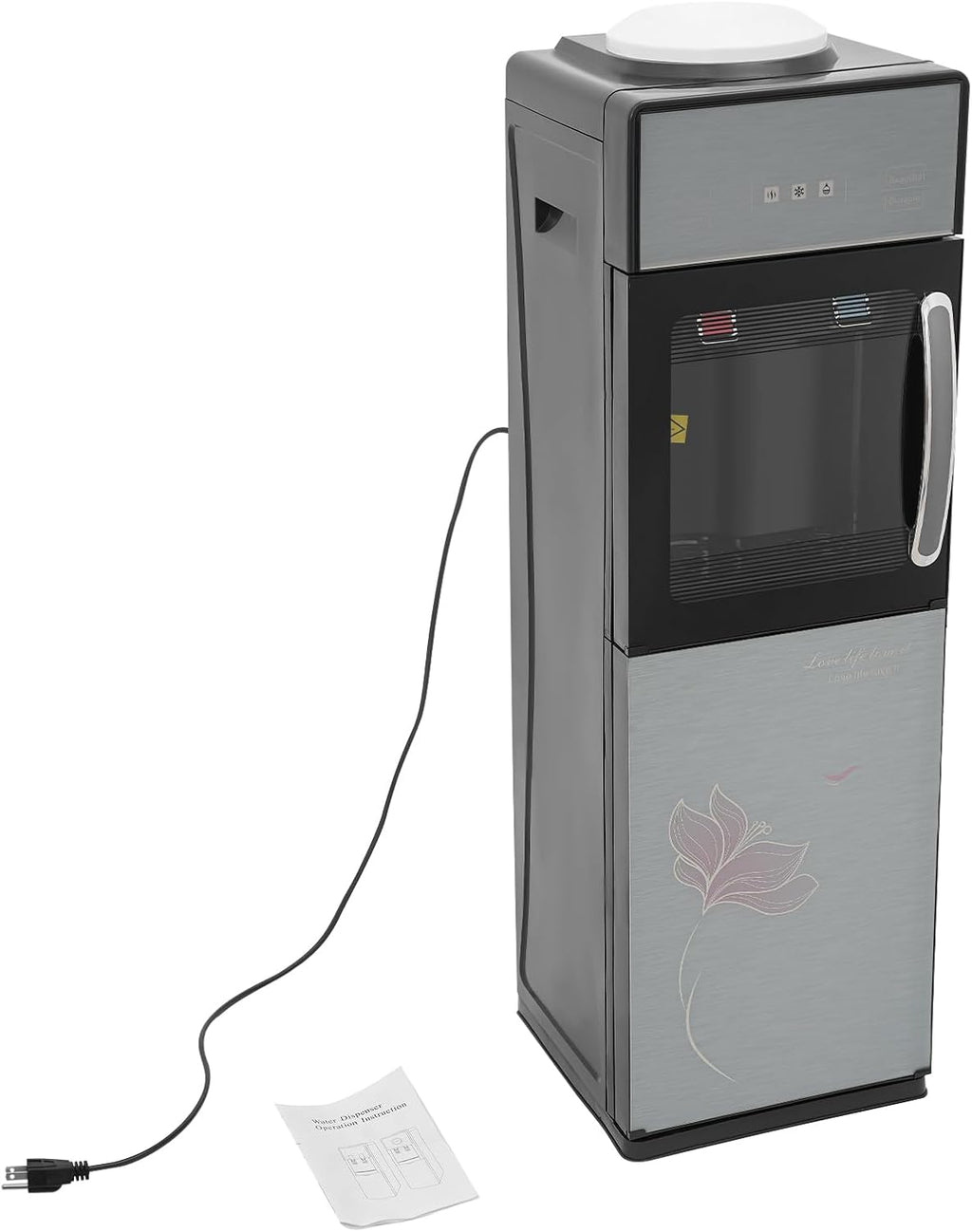Water Cooler Dispenser for 5 Gallon Bottle, Top Load Cold Hot Water Dispenser, with Cabinet, Freestanding Electric Water Dispensers for Homes, Gyms, Office