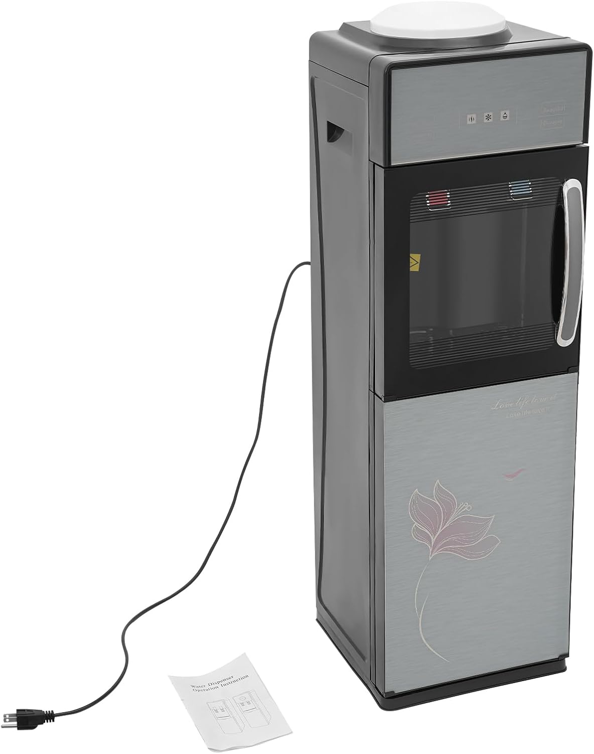 Water Cooler Dispenser for 5 Gallon Bottle, Top Load Cold Hot Water Dispenser, with Cabinet, Freestanding Electric Water Dispensers for Homes, Gyms, Office