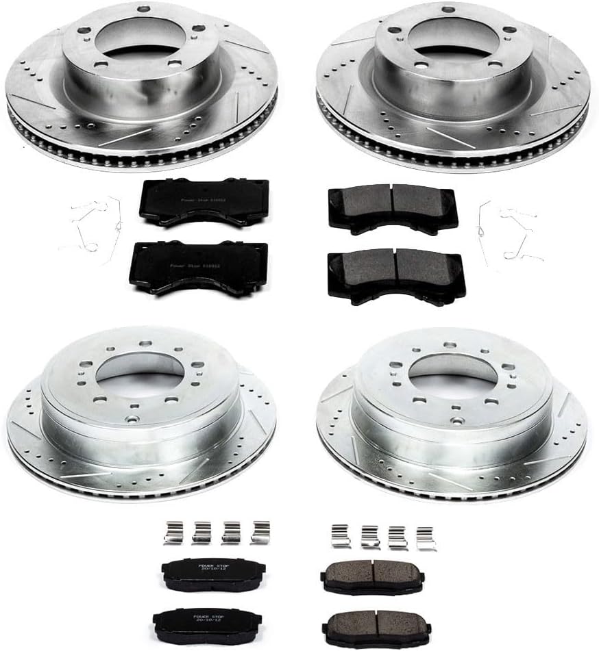 PowerStop Front and Rear Brake Kit for Lexus LX570 2008-11 |LX570 2013-15 |Toyota Land Cruiser 2008-11 - Drilled and Slotted Disc Rotors with Carbon-Fiber Ceramic Brake Pads Replacement, K4117