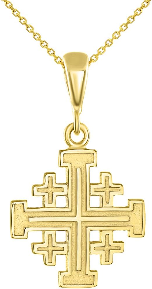 Jewelry America Solid 14K Yellow Gold Crusaders Jerusalem Cross Pendant Necklace