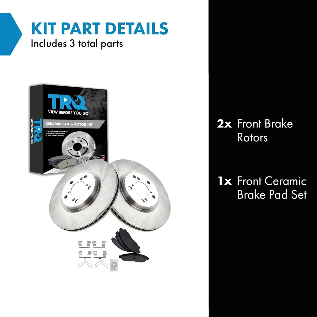 TRQ Front Brake Pad and Rotor Set Ceramic Vented Rotors Compatible with 2007-2013 Acura MDX 2014-2020 RLX 2010-2013 ZDX 2009-2015 Honda Pilot