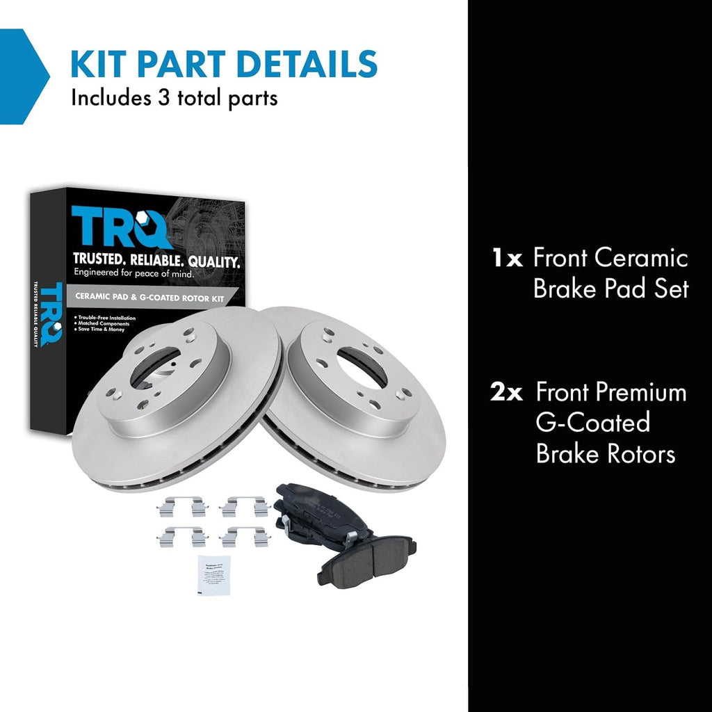 TRQ Front Brake Pad and Rotor Set Ceramic G Coated Vented Rotors Compatible with 2006-2011 Honda Civic