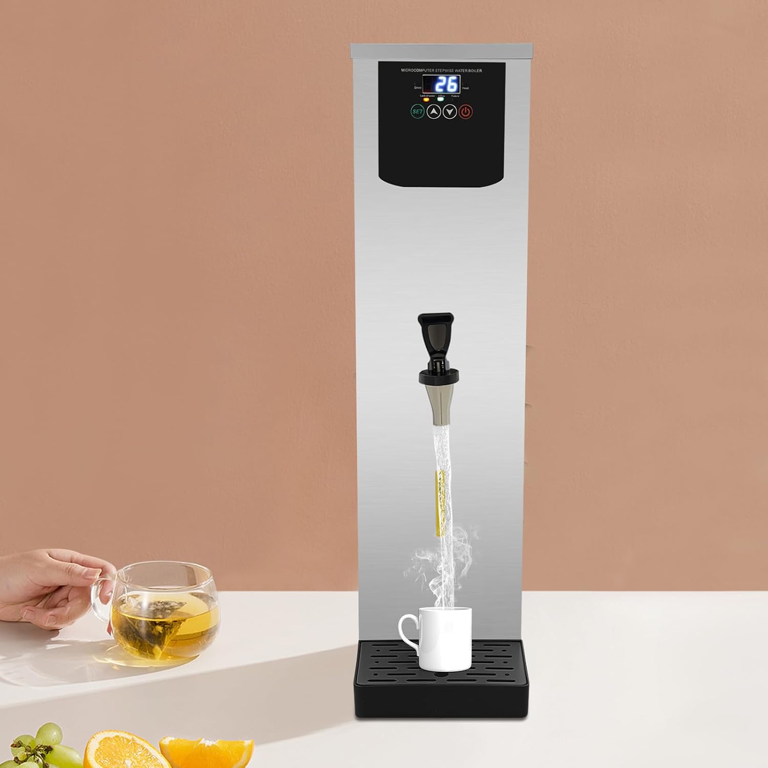 Commercial Hot Water Dispenser, 30L Hot Water Dispenser, 3000W Commercial Water Boiler Countertop with Panel, Fast Boiling for Office, Kitchen, Large Family & Instant Beverage Needs(Silver)