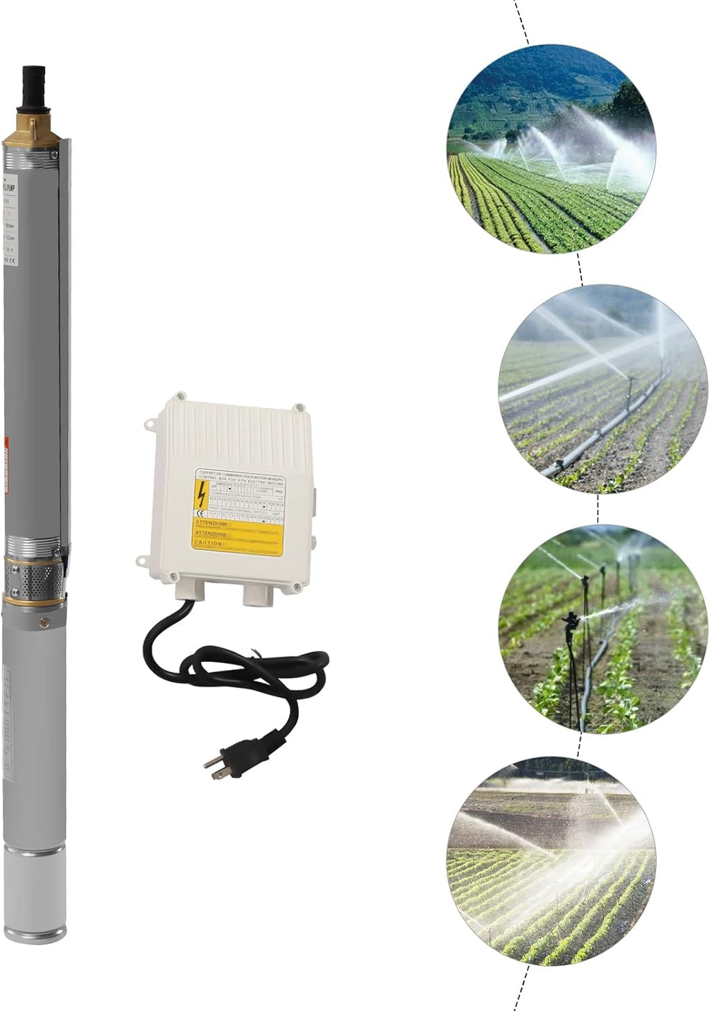 Deep Well Submersible Pump 110V 370W Electric Solar Powered Water Pump | 16 GPM Flow, 216ft Lift, Farm Ranch Irrigation, Bore Hole, 3420 RPM