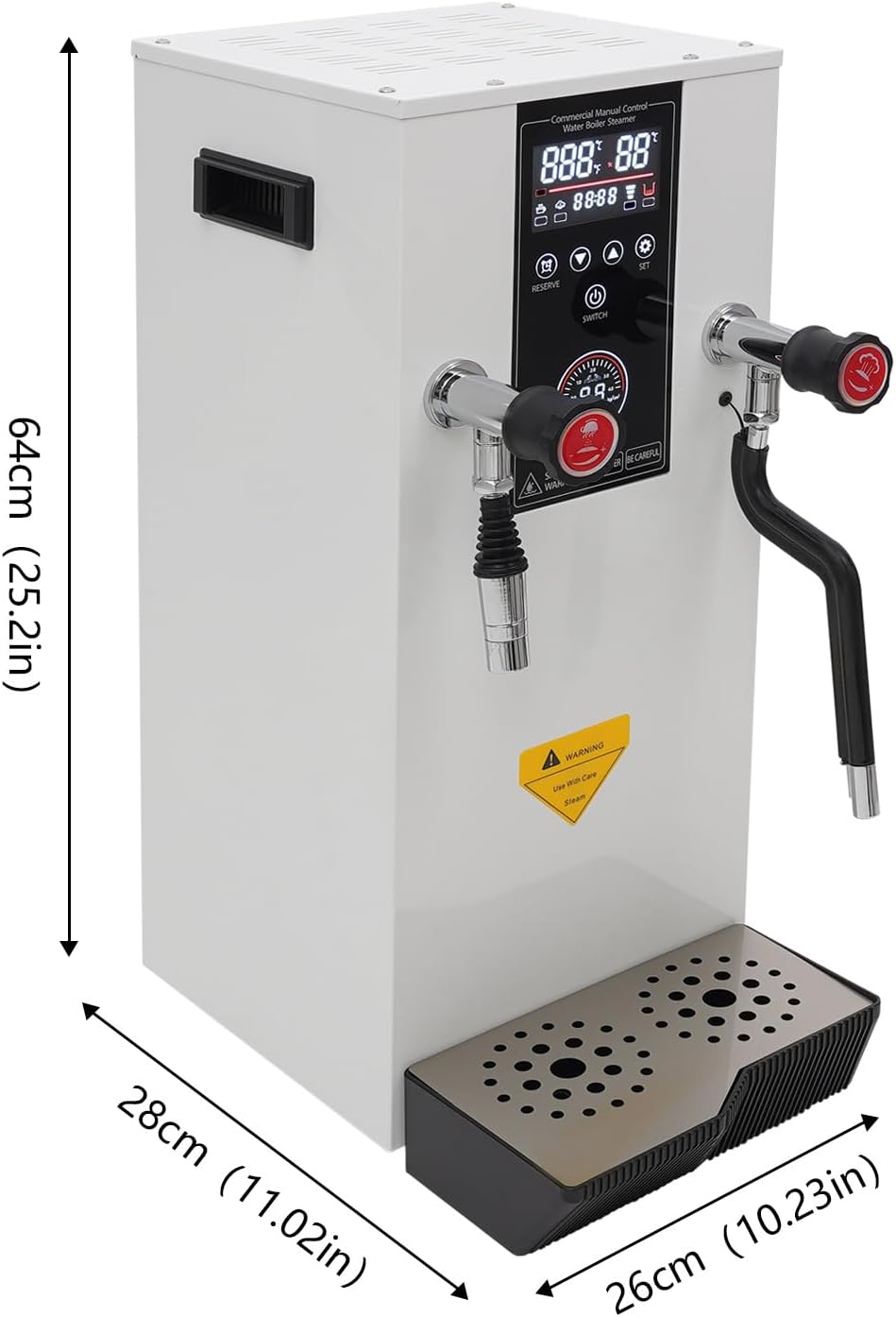Commercial Milk Frother, 3000W Electric Steam Milk Frothing Machine, Hot Water Dispenser with 3.2gal Capacity, LED Display, Steam Water Boiling Machine for Cafe Milk Coffee Tea Shop (White)