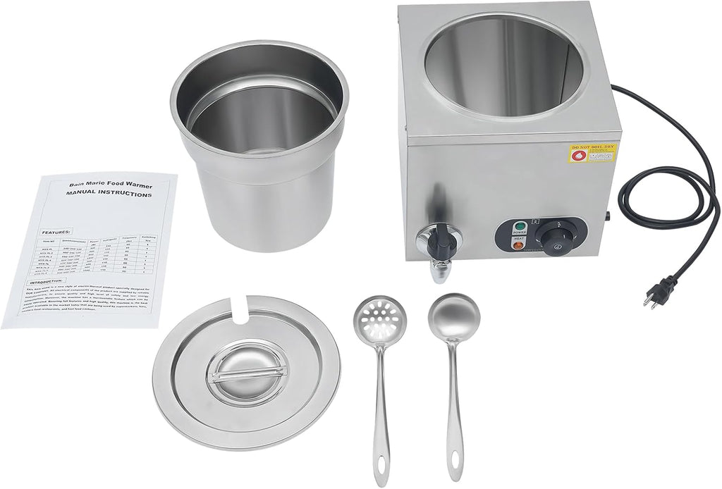 Commercial Soup Warmer Stainless Steel Cheese Warmer with 1.85Gal Soup Pot & Adjustable Temperature 86-185℉Commercial Hot Fudge Dispenser Food Warmer for Buffets, Restaurants, Stores