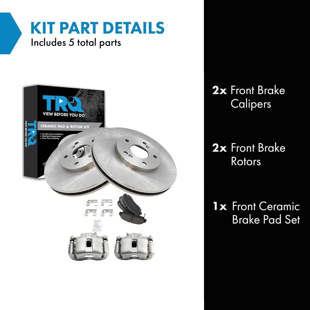 TRQ Front Brake Pad and Rotor Set Ceramic Vented Rotors Calipers Compatible with 2001-2003 Acura CL 1999-2008 TL 2003-2009 Honda Accord