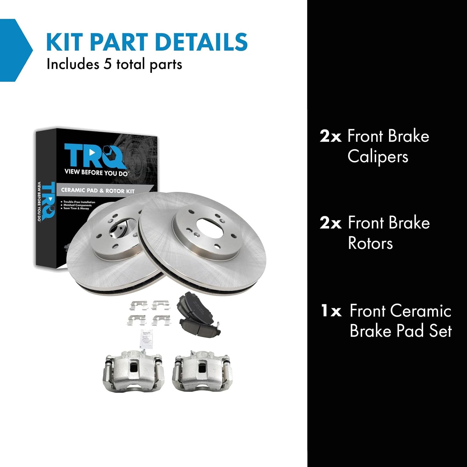 TRQ Front Brake Pad and Rotor Set Ceramic Vented Rotors Calipers Compatible with 2001-2003 Acura CL 1999-2008 TL 2003-2009 Honda Accord