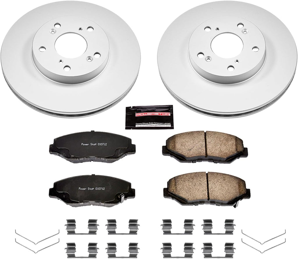 PowerStop Front Brake Kit for Acura ILX 2014-15 |Honda Accord 2003-12 |Civic 2013-21 |CR-V 2002-04 |CR-Z 2016 - Fully-Coated Disc Rotors with Z17 Ceramic Brake Pads Replacement, CRK1043
