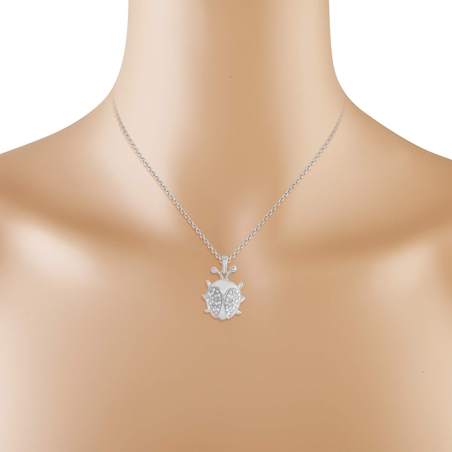 0.10 Cttw Moissanite Delicate Ladybug Pendant Necklace Jewelry Gifts for Women with 18' Inch Chain In 14K White Gold Over Sterling Silver (D Color & VVS1 / VVS2 Clarity)