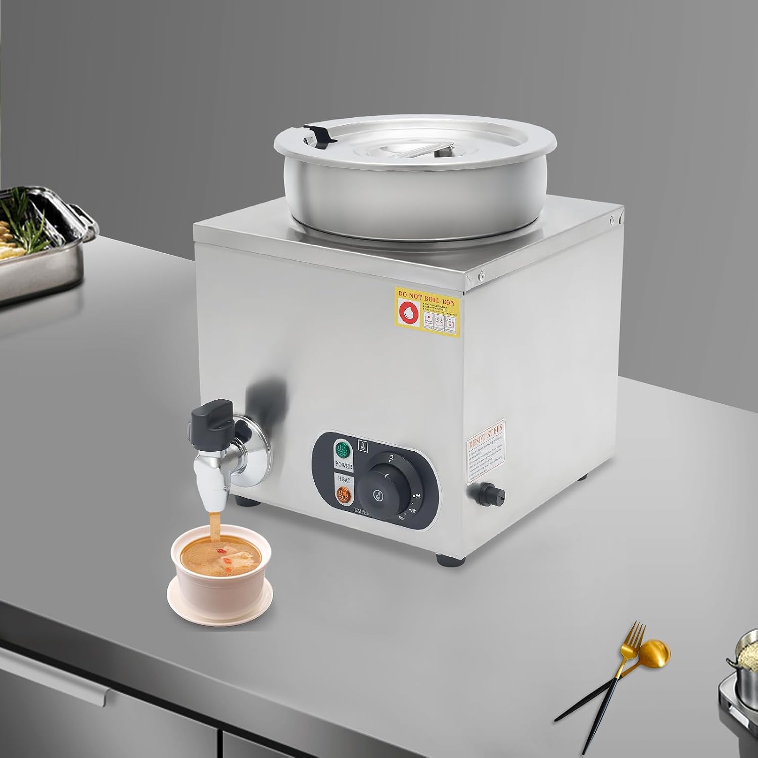 Commercial Soup Warmer Stainless Steel Cheese Warmer with 1.85Gal Soup Pot & Adjustable Temperature 86-185℉Commercial Hot Fudge Dispenser Food Warmer for Buffets, Restaurants, Stores
